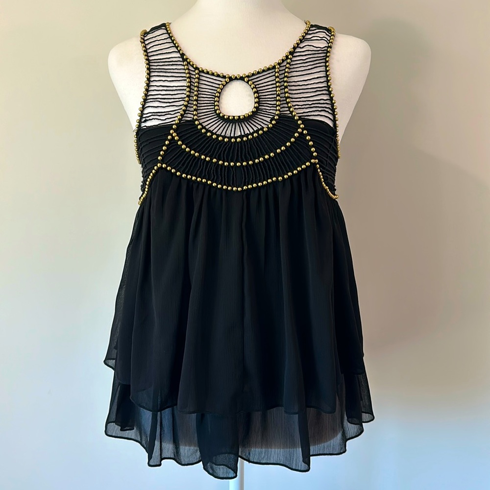 Women’s Gold Beaded Cleopatra Styled Soft Flowing Tank, Size S